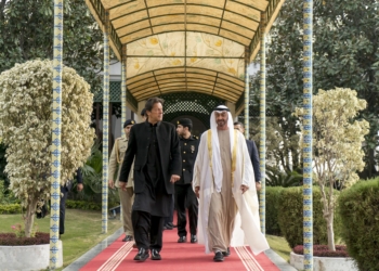 ISLAMABAD, PAKISTAN -January 02, 2020:  HH Sheikh Mohamed bin Zayed Al Nahyan, Crown Prince of Abu Dhabi and Deputy Supreme Commander of the UAE Armed Forces (R), is received by HE Imran Khan, Prime Minister of Pakistan (L), at Islamabad.

( Rashed Al Mansoori / Ministry of Presidential Affairs )
---